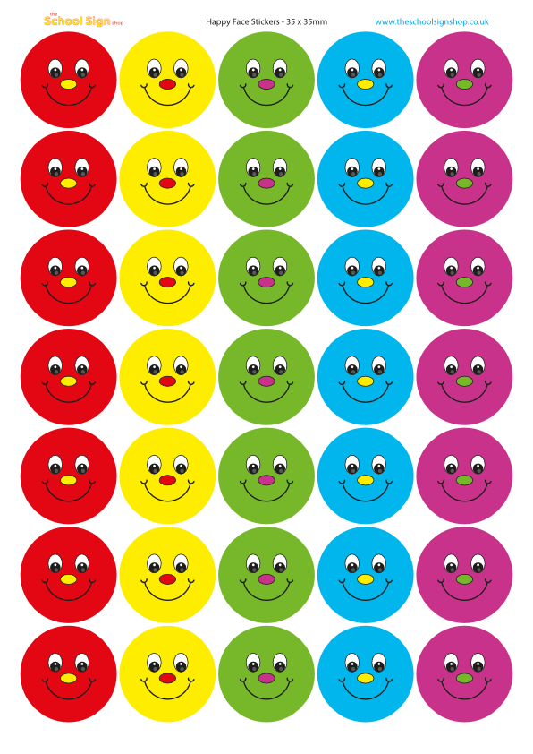 Smiley Face Sticker Sheet Pack - Vinyl Stickers for Schools