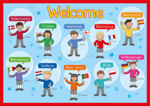 Multi-language Welcome Sign With Flags - Languages Sign For Schools