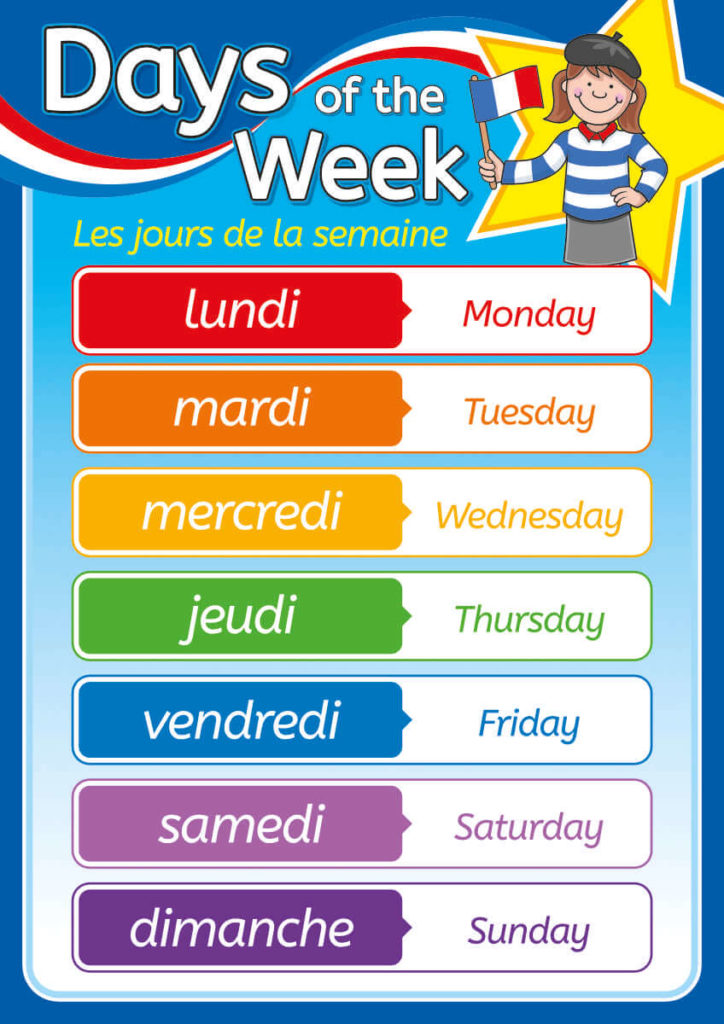 French Days of the Week Sign - Illustrated Languages Sign for Schools