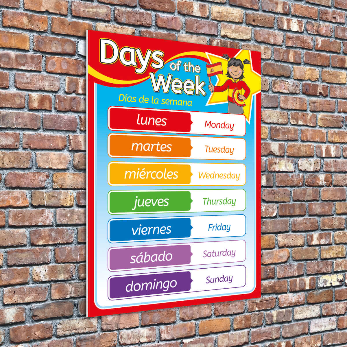 Spanish Days Of The Week Sign Illustrated Languages Sign For Schools