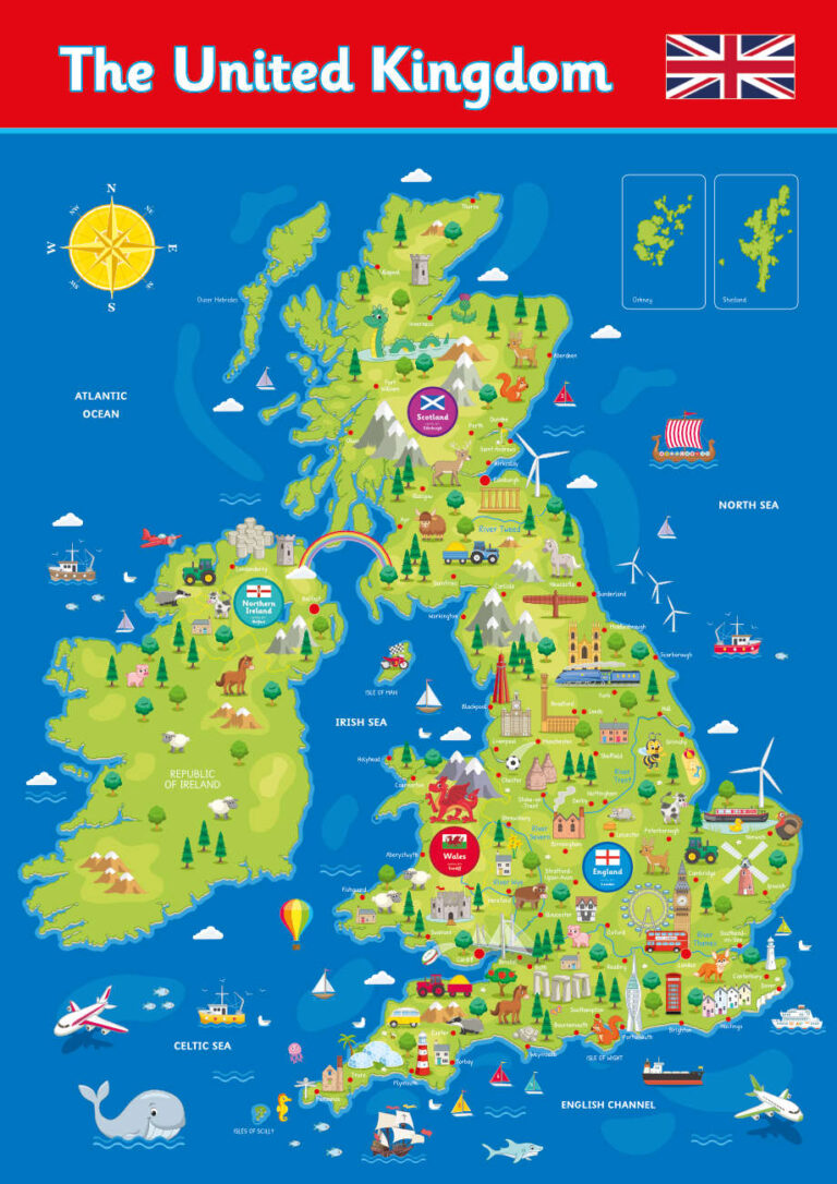 UK Map with Landmarks - Geography Sign for Schools